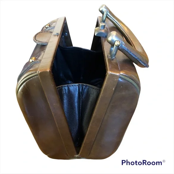 Vintage 1950s Ronay Leather Box Purse Handbag Brown Handles Amazing - Picture 4 of 12